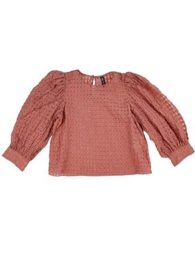 Zara Mauve Sheer Puff Sleeve Blouse Small Textured Cropped Top